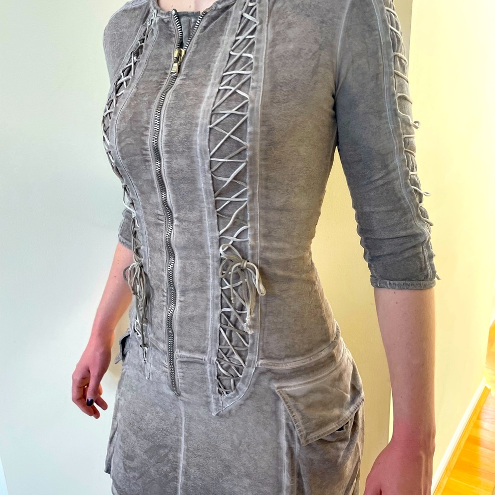 Balmain Lace-Up Dress in Taupe